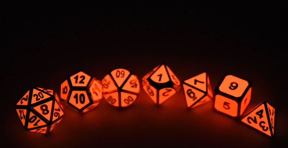 Biloume Red Black Quicksand Glow-in-the-Dark DnD Dice Set – 7pc Handmade, USA