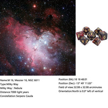 Load image into Gallery viewer, Description of M16 (Red & Black) Nebula Polyhedral Dice Set 7 Piece