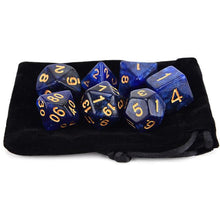 Load image into Gallery viewer, M42 (Blue & Black) Nebula Polyhedral Dice Set 7 Piece with a Black Dice Bag