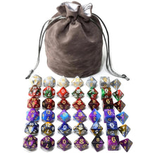 Load image into Gallery viewer, Marble RPG Dice Set B with Gray Dice Bag