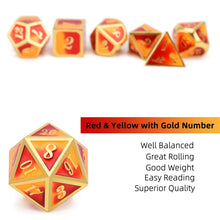 Load image into Gallery viewer, Mixed Red & Yellow Metal Dice Set | 7 piece