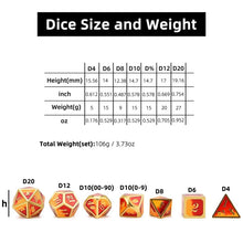 Load image into Gallery viewer, Mixed Red & Yellow Metal Dice Set | 7 piece