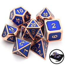 Load image into Gallery viewer, Navy Blue & Bronze Enamel Metal Dice Set 7 Piece front view