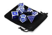 Load image into Gallery viewer, Navy Blue & Silver Enamel Metal Dice Set | 7 piece