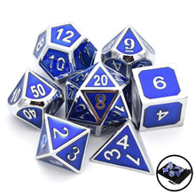Load image into Gallery viewer, Navy Blue & Silver Enamel Metal Dice Set | 7 piece