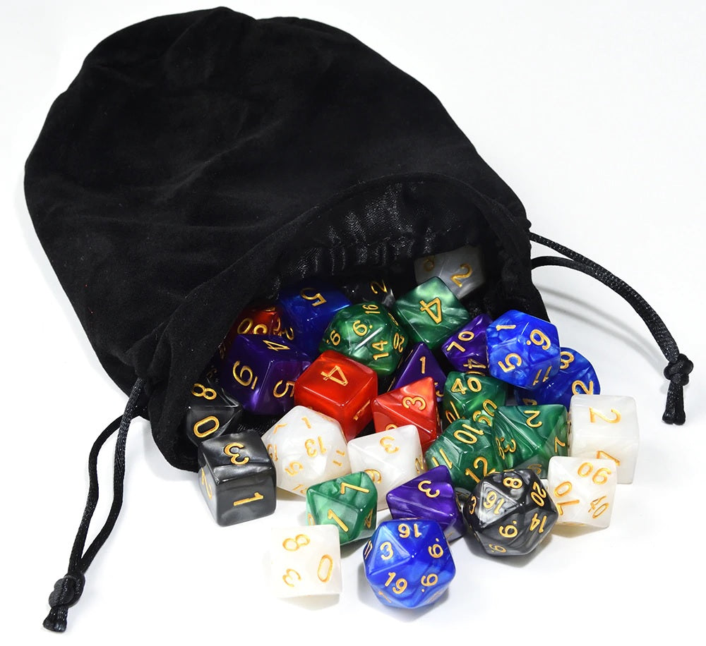 Set Of 5 Purple Swirl Dice 12mm With Black Spots - Includes Snow Organza Bag