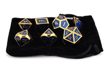 Load image into Gallery viewer, Royal Blue & Gold Enamel Metal Dice Set | 7 piece