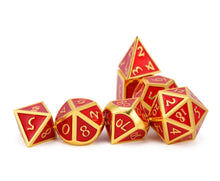Load image into Gallery viewer, Ruby Red & Gold Enamel Metal Dice Set horizontally stacked