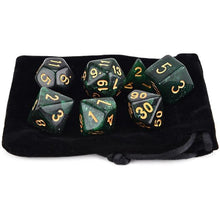 Load image into Gallery viewer, Tarantula (Green & Black) Nebula Polyhedral Dice Set 7 Piece with a Black Dice Bag