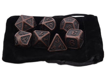 Load image into Gallery viewer, Ancient Bronze Dragon Scale Metal Dice Set 7 Piece with Black Dice Pouch