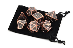 Battleworn Copper Metal Dice Set 7 Piece with Black Dice Pouch