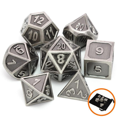 Battleworn Silver Metal Dice Set
