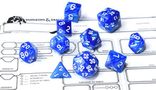 Load image into Gallery viewer, Sapphire Swirl polyhedral dice set 10 piece