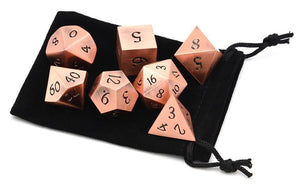 Irongforge Copper Metal Dice Set 7 Piece with Black Dice Pouch