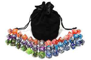 Marble RPG Dice Set with Black Dice Bag