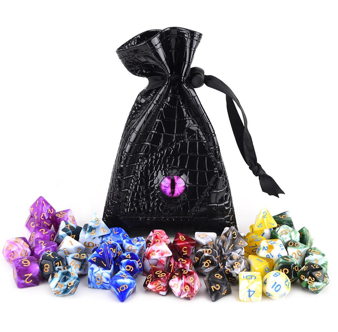 49 pieces of Marble RPG Dice Bundle with purple dragon eye dice pouch