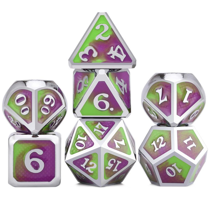 Toxic Dragon Scale Metal Dice Set 7 piece front view