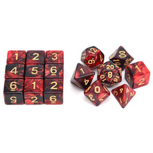 Load image into Gallery viewer, Dragon Flame Marble Dice Set including D4 D6 D8 D10 D% D12 D20 + 9 pieces of D6