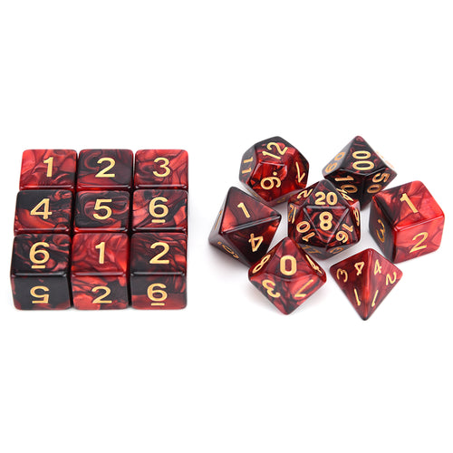 Dragon Flame Marble Dice Set including D4 D6 D8 D10 D% D12 D20 + 9 pieces of D6