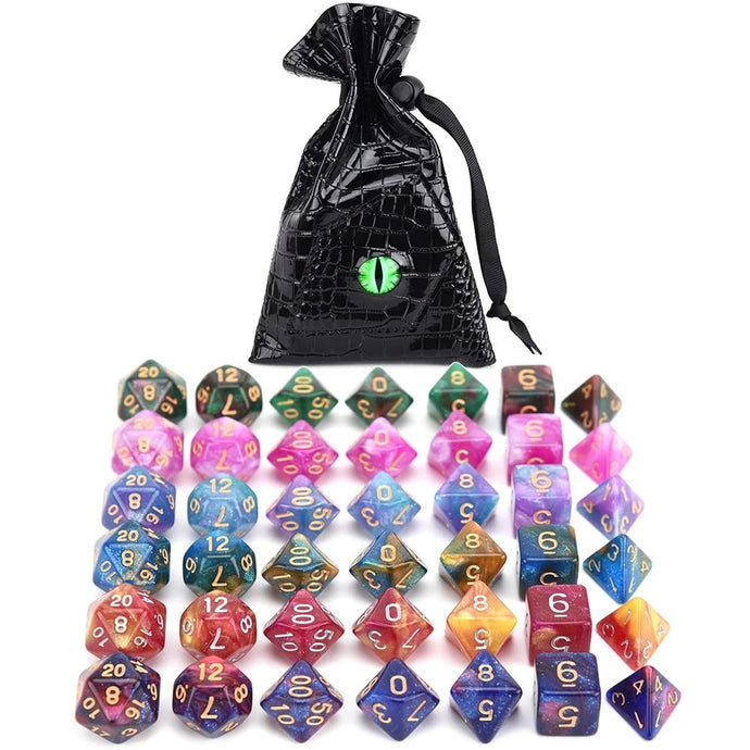 42 Piece Nebula Dice Sets with Green Dragon Eye Dice Pouch