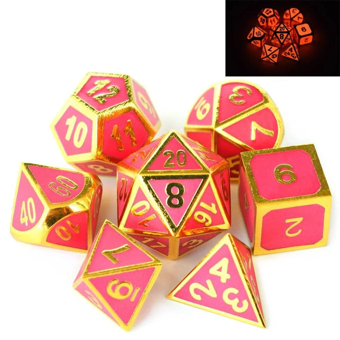 Enchanted Red Metal Dice Set in the light | 7 piece